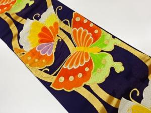 蝶に立涌模様織出し袋帯